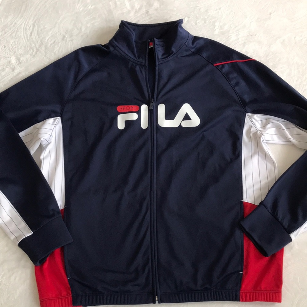 Men’s Fila Sport zippered jacket. Red white and blue. Size L. EC